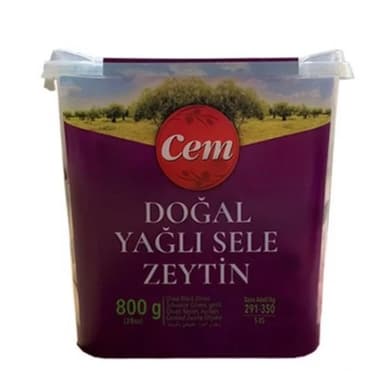 Cem Doğal Yağlı Sele Siyah Zeytin 800 gr (291-350)
