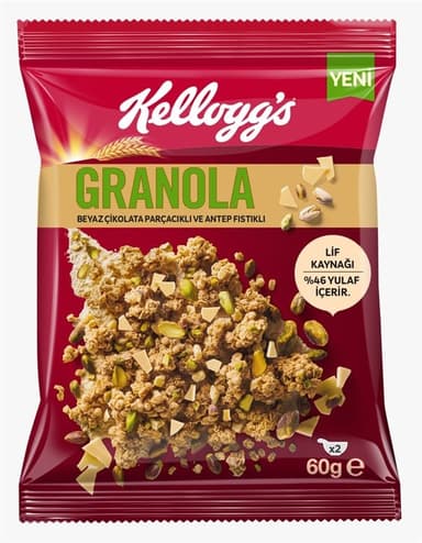 Beyaz Çikolata Parçacıklı ve Antep Fıstıklı Granola