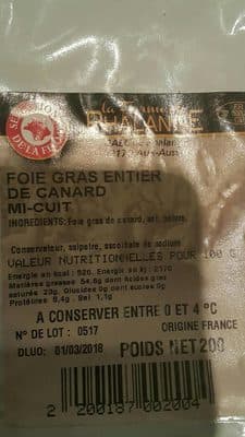 Foie gras entier de canard mi cuit