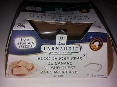 Bloc de foie gras de canard du Sud Ouest avec morceaux mi cuit