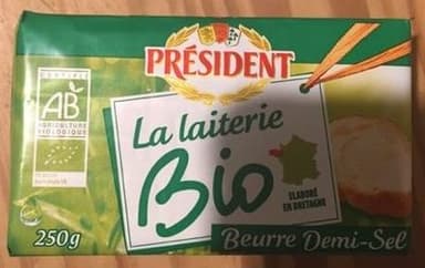 250G BEURRE BIO 1 / 2 SEL PLAQUETTE PRESIDENT
