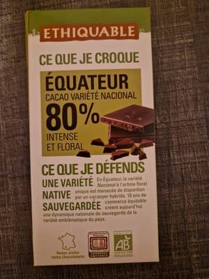 Chocolat noir 80% Équateur intense et floral