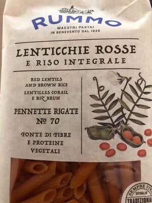 Pennette integrali n°70 lenticchie rosse e riso integrale