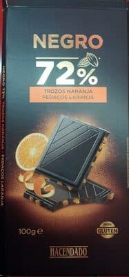Chocolate negro 72% con trozos de naranja