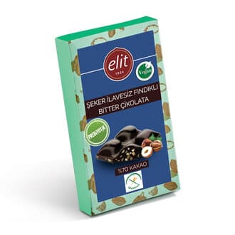 Elit Fındıklı Şeker İlavesiz Prebiyotik Bitter Çikolata 60 G