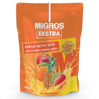 Migros Ekstra %100 Elma Portakal Ananas Mango Meyve Suyu 200 Ml