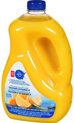 Jus d'orange à 100 % sans pulpe avec calcium et vitamine D ajoutés PC Menu bleu