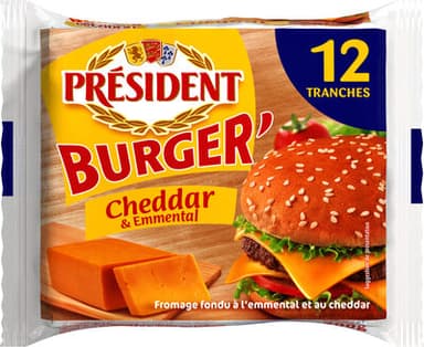 PRESIDENT BURGER CHEDDAR EMMENTAL 12 TRANCHES 200g