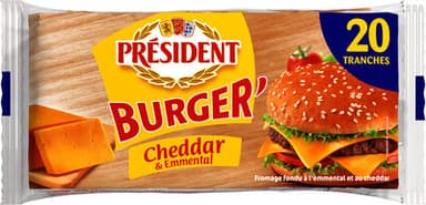 Tranches Burger' Cheddar & Emmental Président 20 Tranches