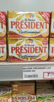 Beurre Doux, 2 Plaquettes De 250 Grammes, Marque Président