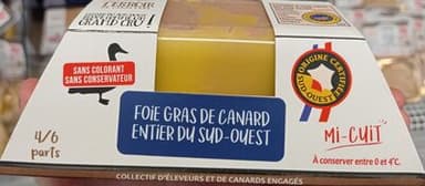 Foie gras de canard entier du Sud-Ouest mi cuit Label Rouge