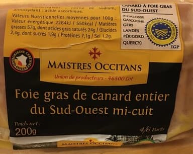 Foie gras de canard entier du sud ouest mi cuit