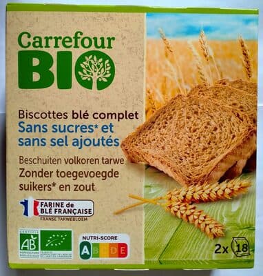 Biscottes blé complet Sans sucres* et sans sel ajoutés