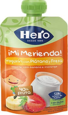 ¡mi merienda! yogurín con plátano y fresa sin