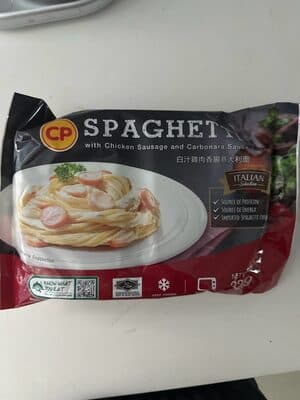 Spaghetti With Chicken Sausage And Carbonara Sauce